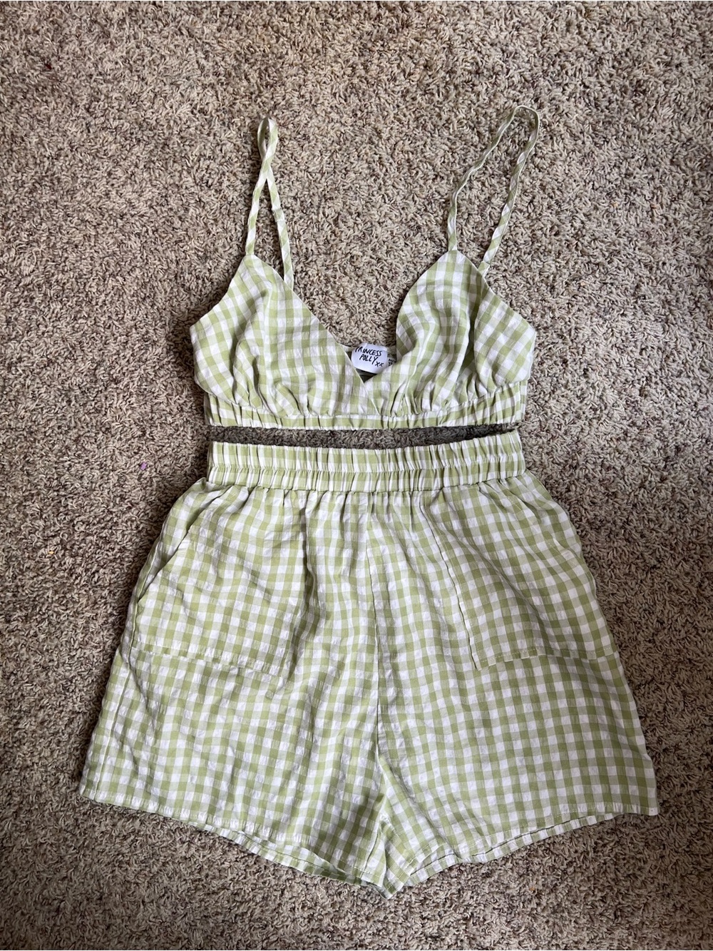 Princess Polly Light Green Gingham Set